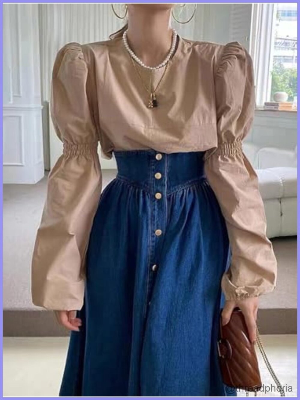 High Waist Button Down Long Denim Maxi Skirt A-Line Swing with Pockets - Picture 2 of 6